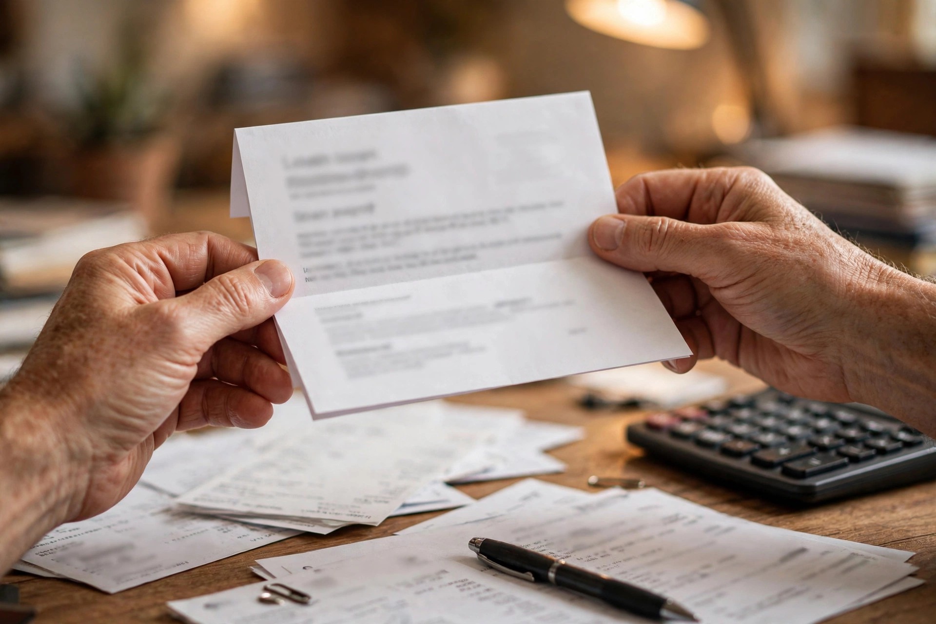 Merchant cash advance payoff letter document on a desk with a pen